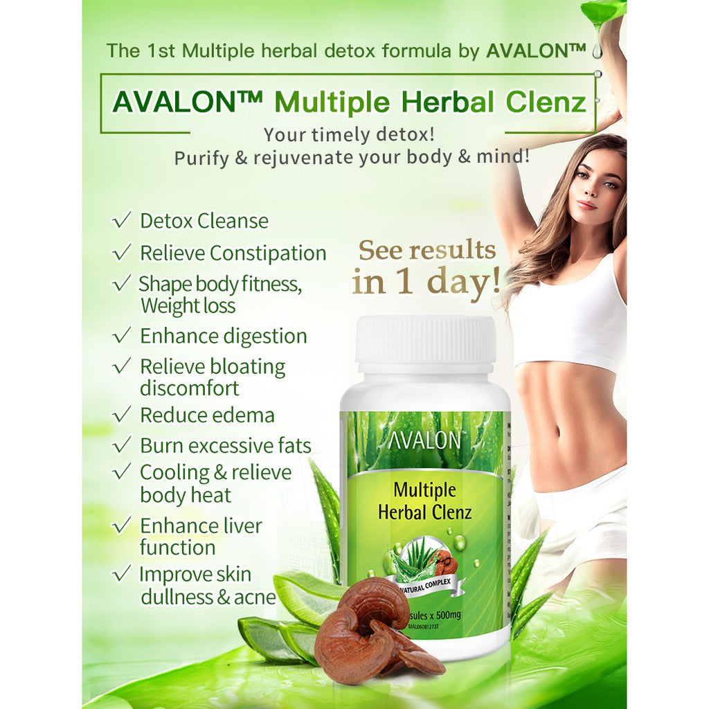 Avalon Multiple Herbal Clenz 60 capsules - Aloe Slimming Detox, Weight Loss, Constipation, Kurus Badan