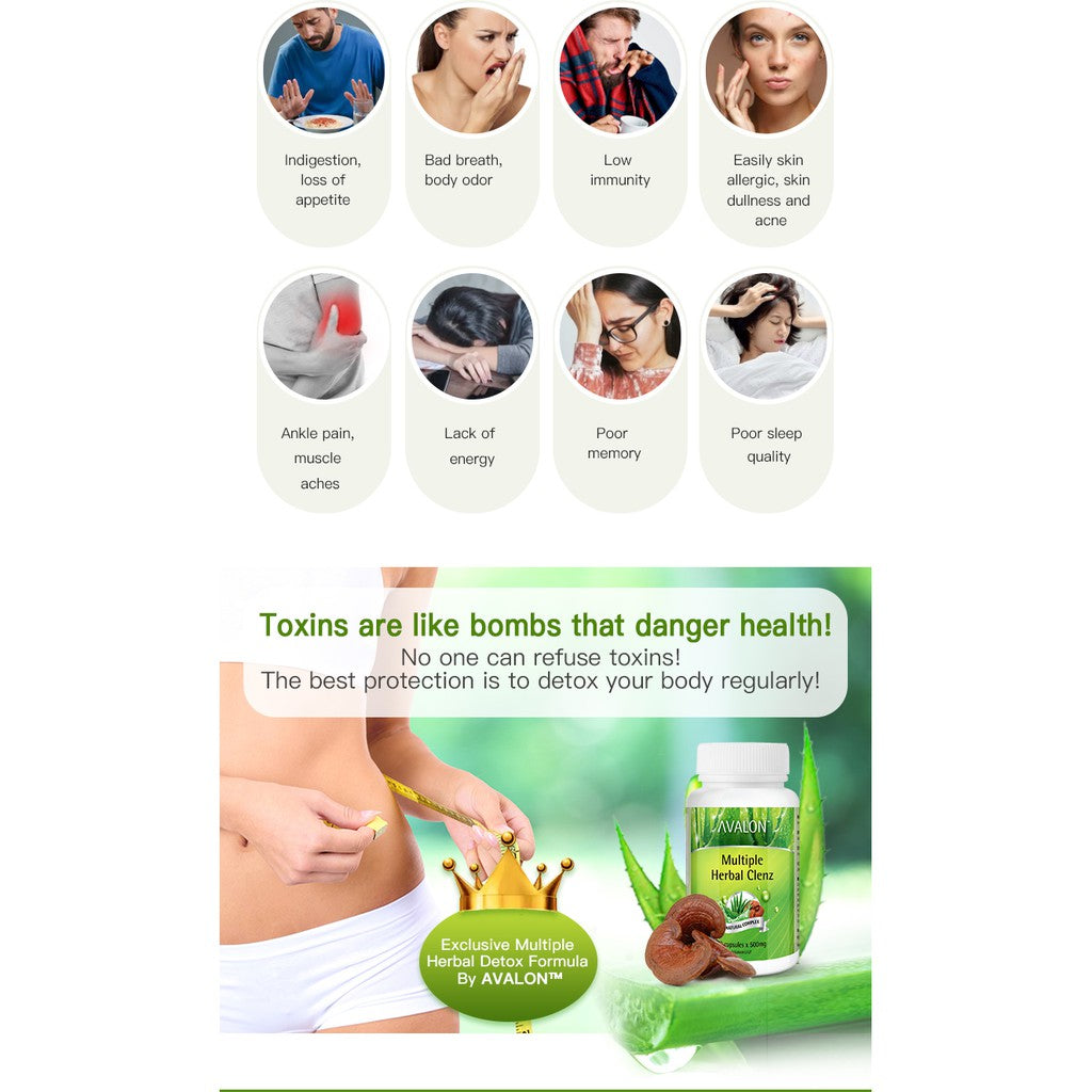 Avalon Multiple Herbal Clenz 60 capsules - Aloe Slimming Detox, Weight Loss, Constipation, Kurus Badan