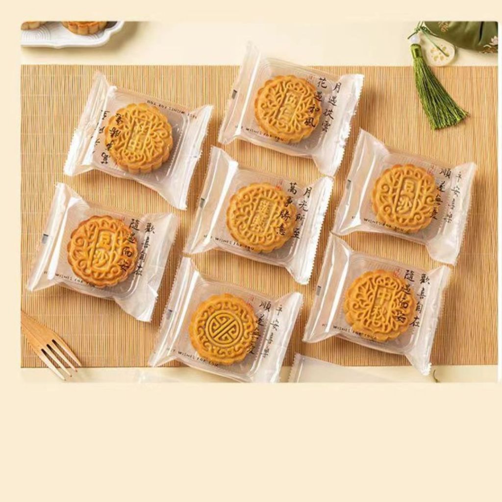 100组set 50-80g 古风诗情 月饼独立包装袋+透明底托 古诗月饼包装袋子 Antiquity Mooncake Individual Packaging Bag with Transparent Tray 月饼包装袋加底托