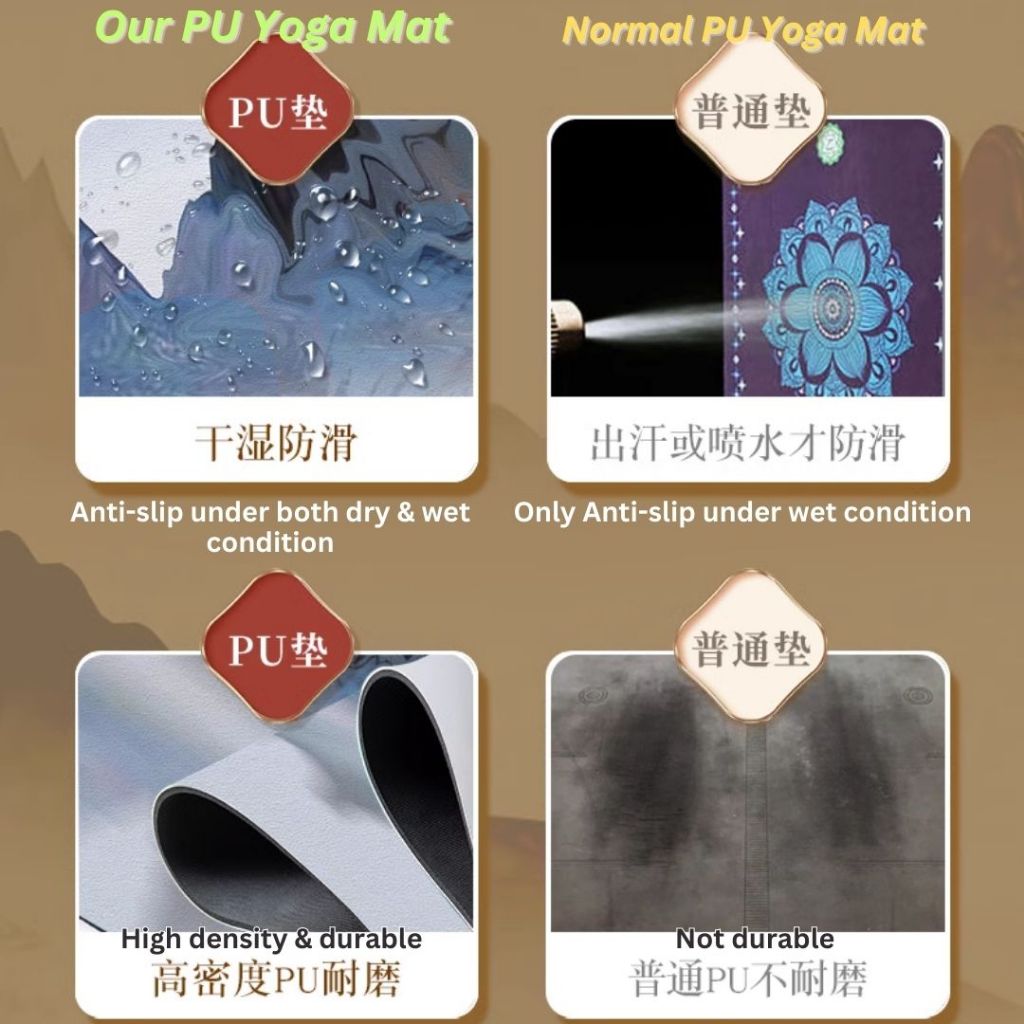 183x68cm Antique Landscape Super Anti-slip PU Natural Rubber Yoga Mat 优雅古风超防滑PU天然橡胶瑜伽垫