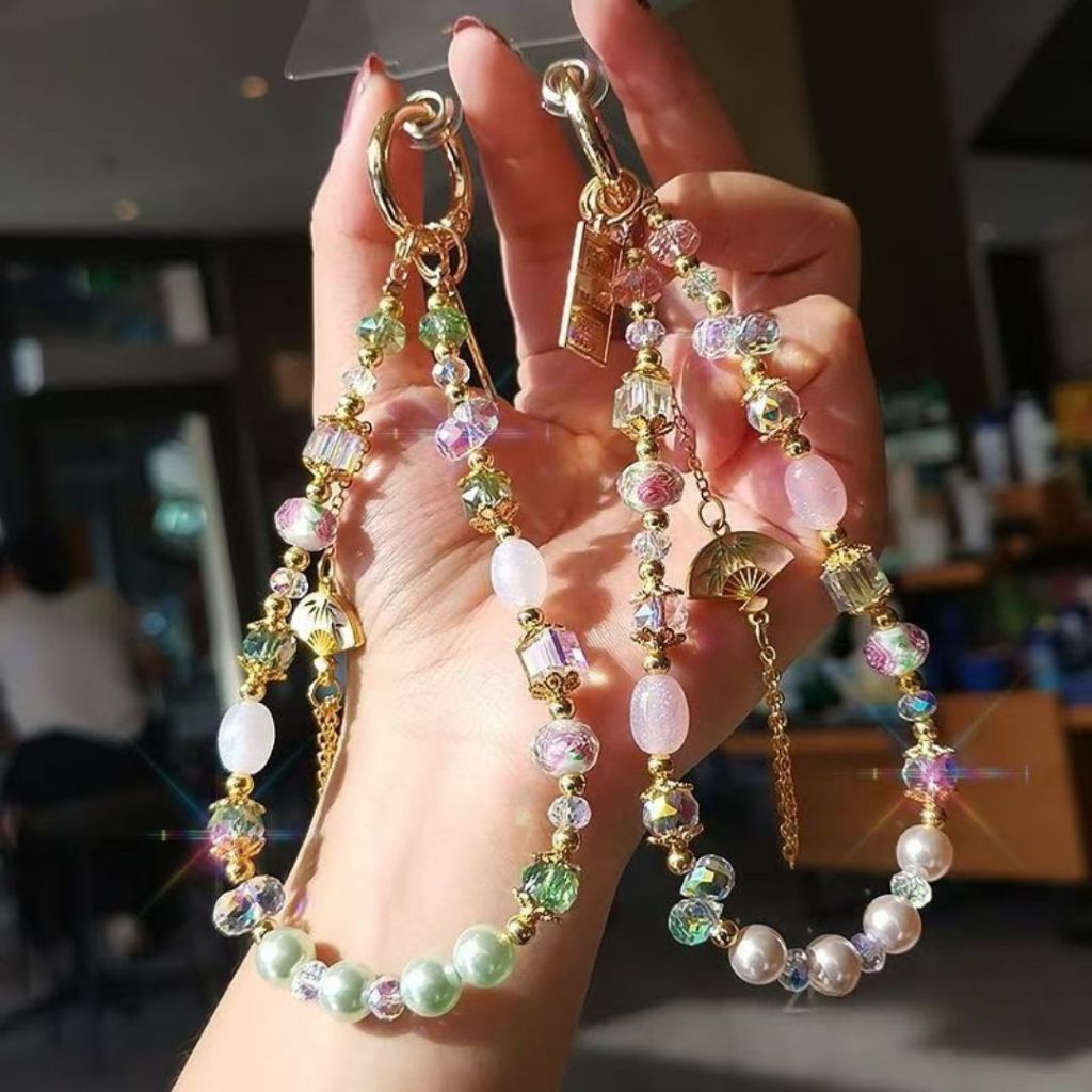 古风周公梦蝶扇子流苏串珠手机绳 Antiquity Dream of being a Butterfly Phone Wrist Chain Antiquity Dream Phone Strap