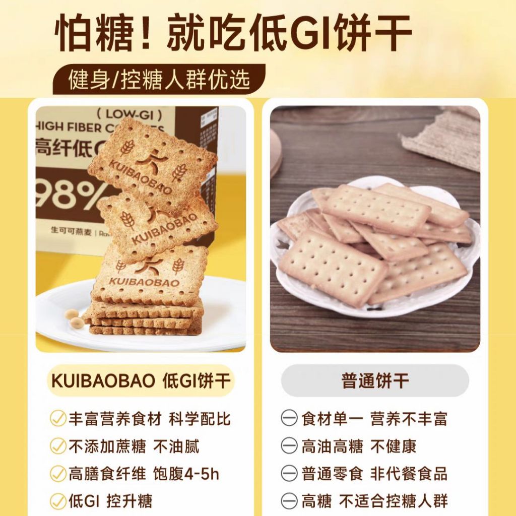 128g Kuibaobao Low GI High Fiber Whole Wheat Biscuit 低GI全麦饼干 糖友饼干/减脂期零食饼干