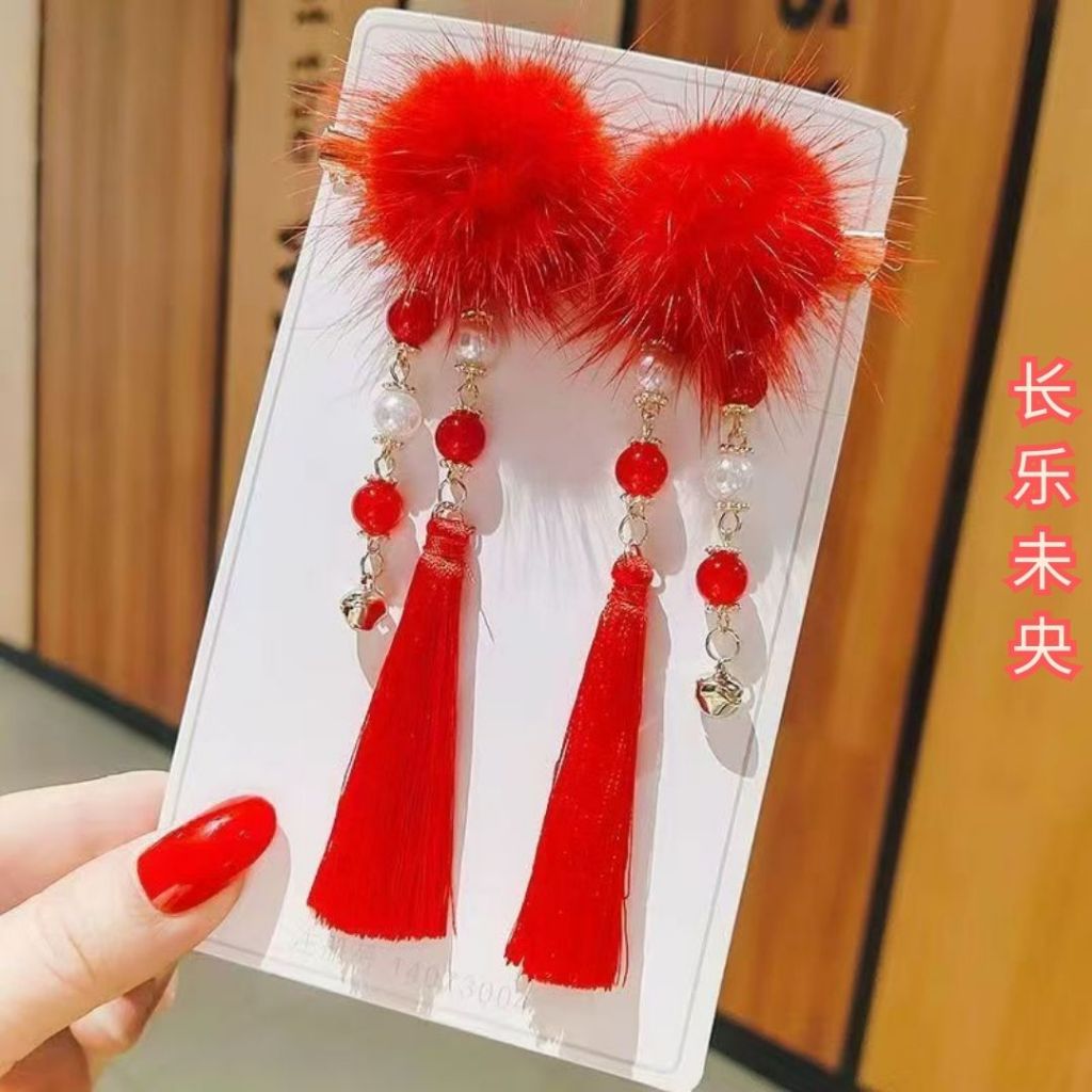儿童新春新年古风仙气发夹 1对新年发夹 Kid Chinese New Year Hair Pin CNY Hair Pin Hair Clip Occasion Hair Clip 儿童节日发夹