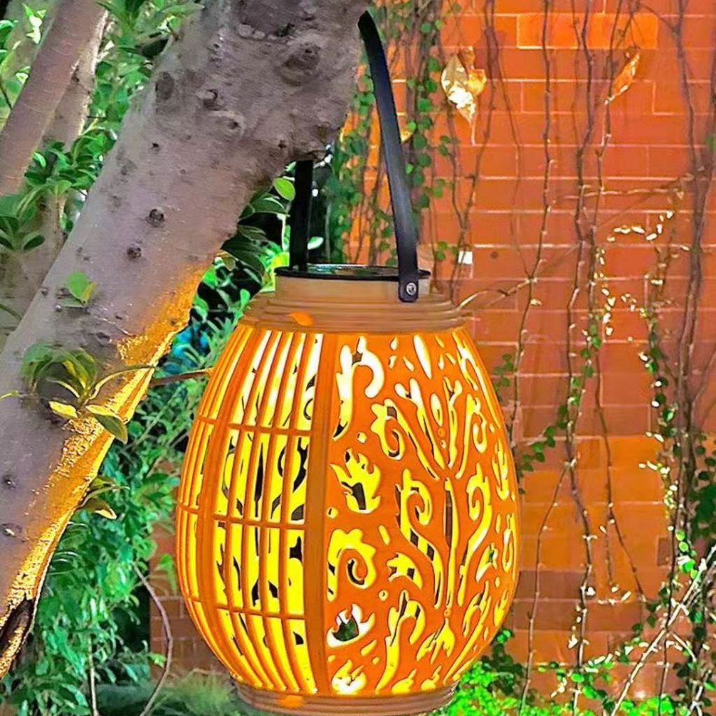 35*18cm 节能省电 太阳能腾火光影古风古韵仿藤灯笼 Solar Light Garden Antique Wood Color Lantern 防水太阳能花园灯笼 Solar Light Lighting Garden Lantern