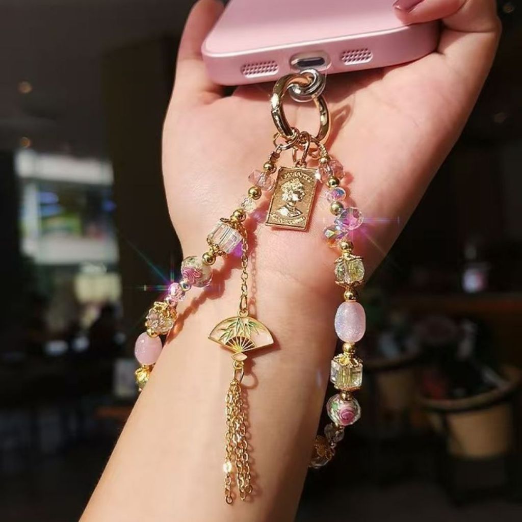 古风周公梦蝶扇子流苏串珠手机绳 Antiquity Dream of being a Butterfly Phone Wrist Chain Antiquity Dream Phone Strap