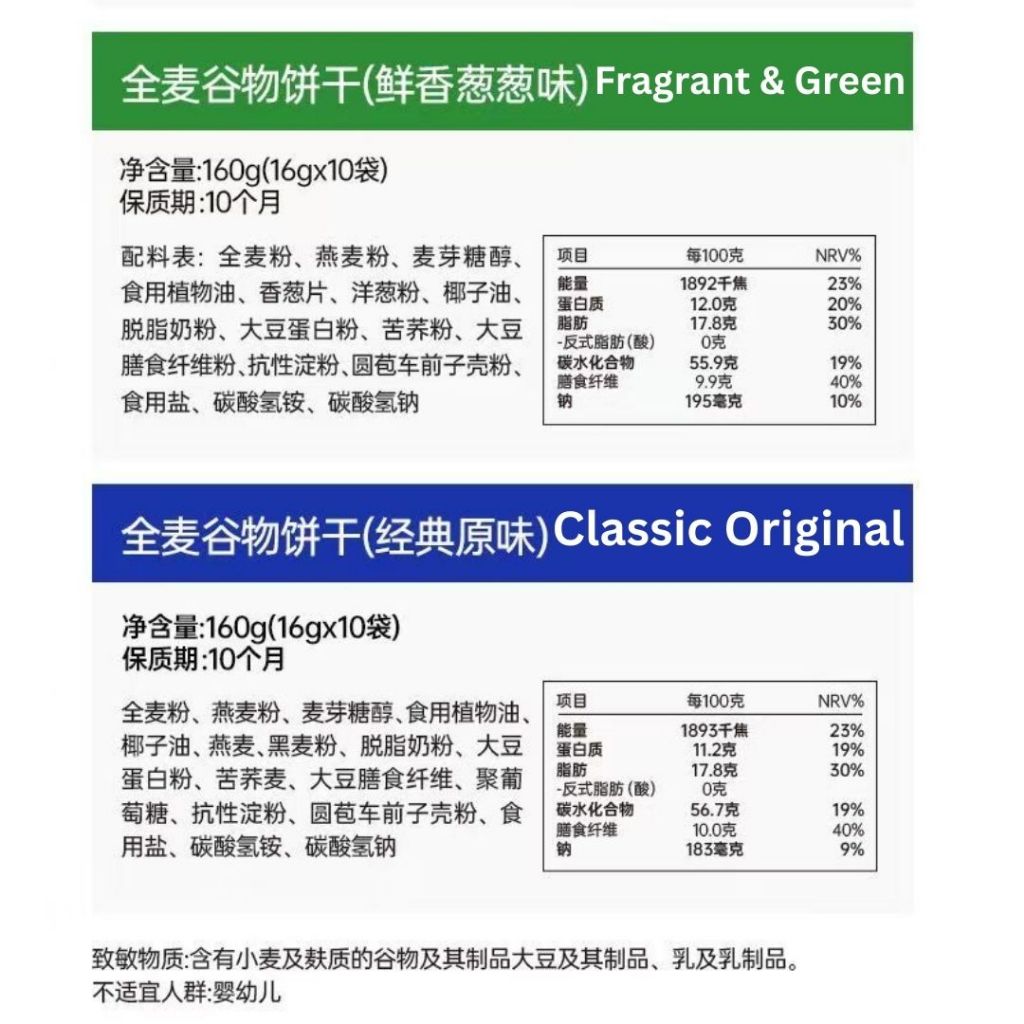 160g 麦谷说 低升糖全麦饼干 Low GI Whole Wheat Biscuit 低GI全麦饼干-藜麦椰乳饼干/经典原味/香葱/黑巧可可全麦饼干 孕妇饼干 Pregnant Women Biscuit