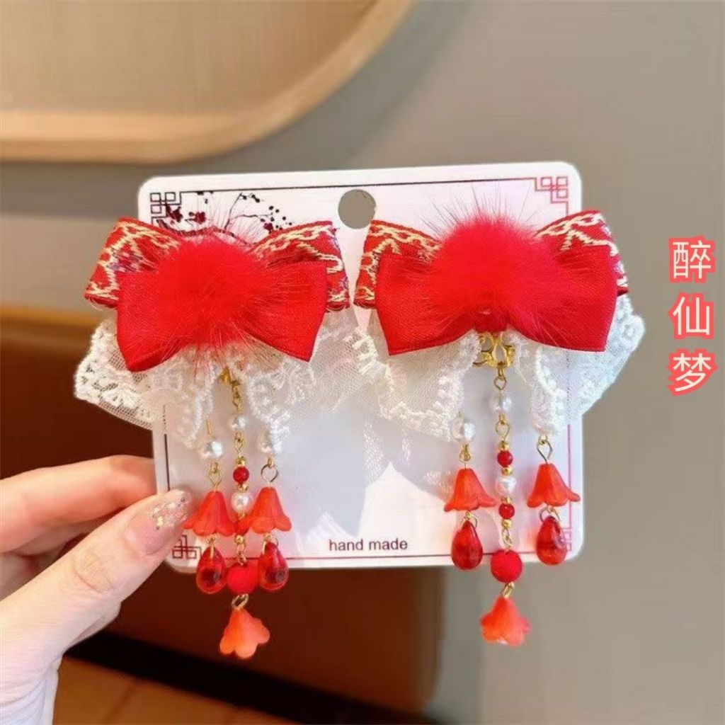 儿童新春新年古风仙气发夹 1对新年发夹 Kid Chinese New Year Hair Pin CNY Hair Pin Hair Clip Occasion Hair Clip 儿童节日发夹