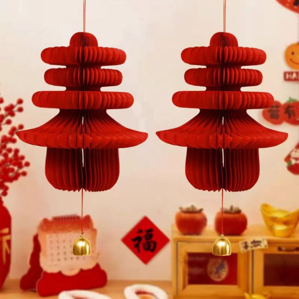 新年春字3D蜂窝立体铃铛挂饰 Chinese New Year CHUN 3D Bell Ornament Chinese New Year Decoration