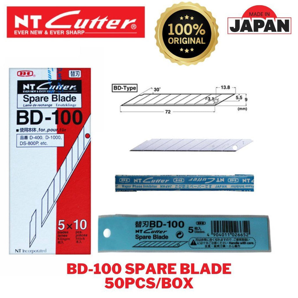 50pcs片/box盒日本进口 NT Cutter 美工刀片30度角切割替刃 Japan NT Cutter Spare Blade BD-100