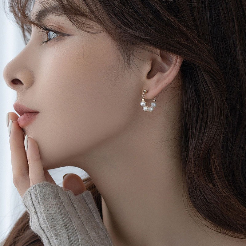 925银针Silver 法式巴洛克淡水珍珠925耳钉 France Baroque Style Pearl 925 Earring