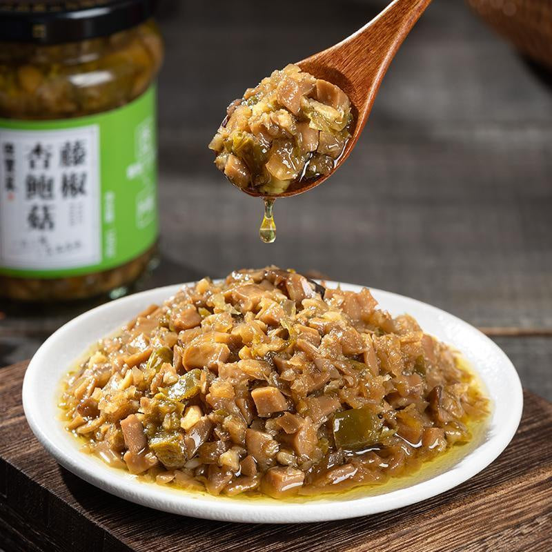 160g 壹姑即食下饭菜 香辣金针菇下饭菜/烧椒杏鲍菇下饭菜 Roasted Pepper King Oyster Mushroom Side Dishes/ Spicy Enoki Mushroom Side Dishes