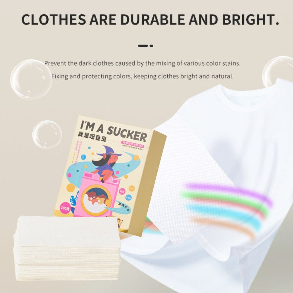 100 pcs片/box盒  衣服吸色片 Fabric Color Protection Sheet 衣服护色片 防串色染色吸色片 Color Absorption Sheet Cloth Color Absorber Sheet