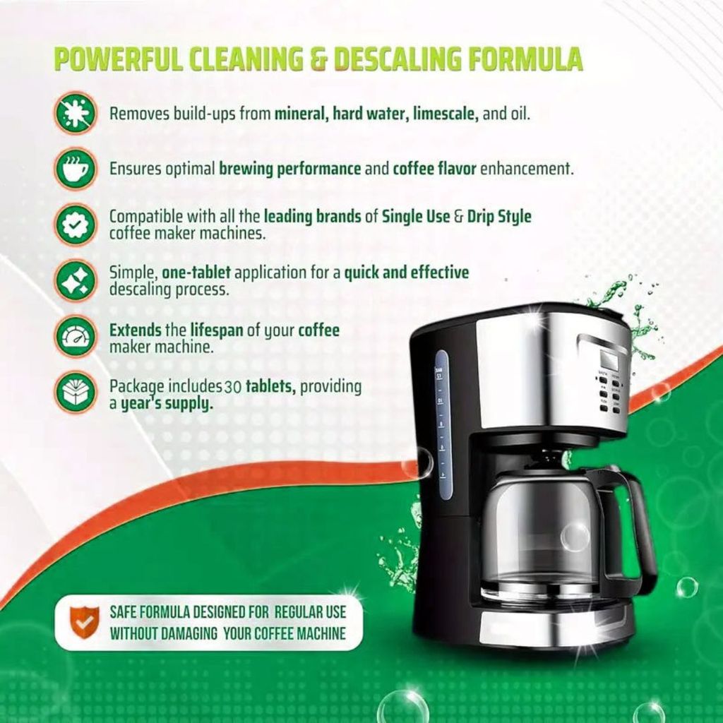 30pcs颗 Coffee Machine Cleaning Tablets 意式咖啡机清洁片Descaling Coffee Machine Cleaner 去除水垢和油脂 咖啡机清洁剂