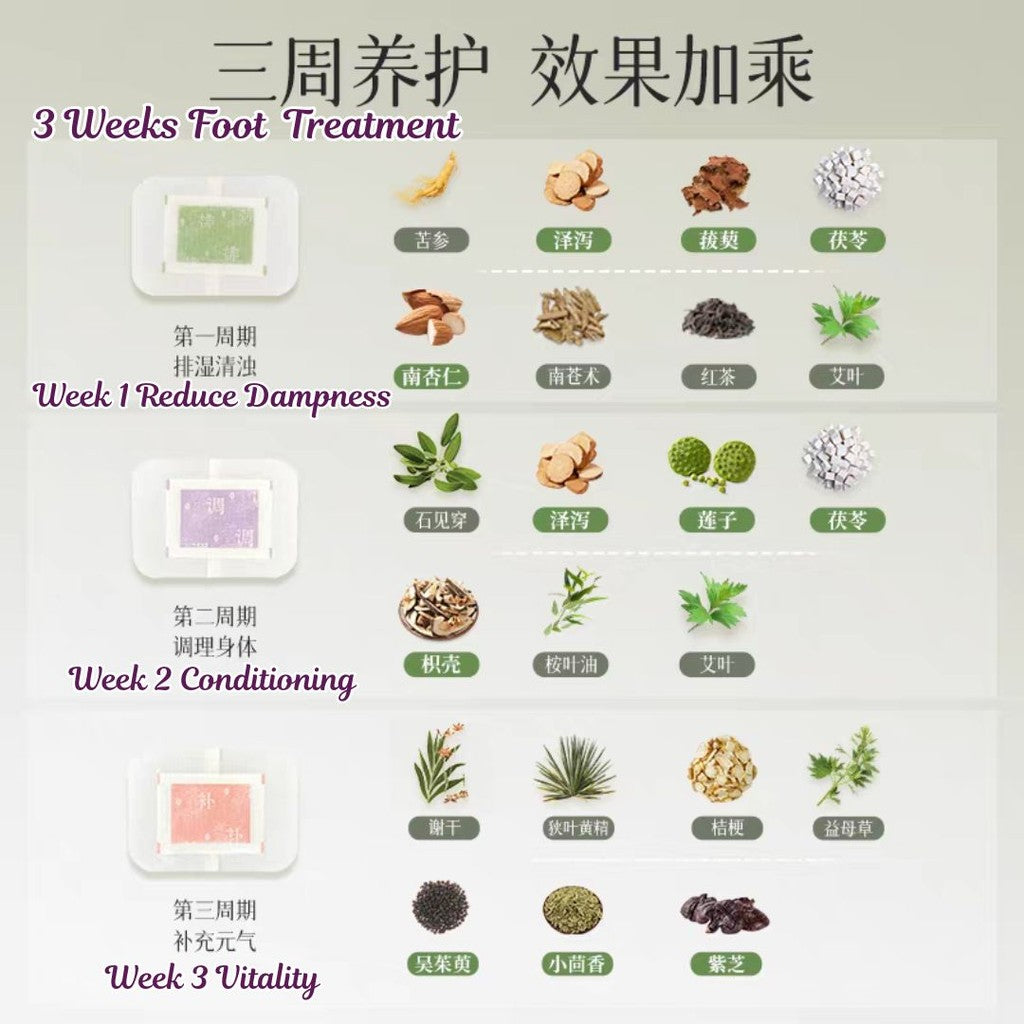 21对pairs  后辰三好 3周排湿调理补元气草本足贴 3 Weeks Herbal Foot Patch Reduce Dampness+Conditioning+Vitality Foot Patch 排湿+调理+补元气3周足贴